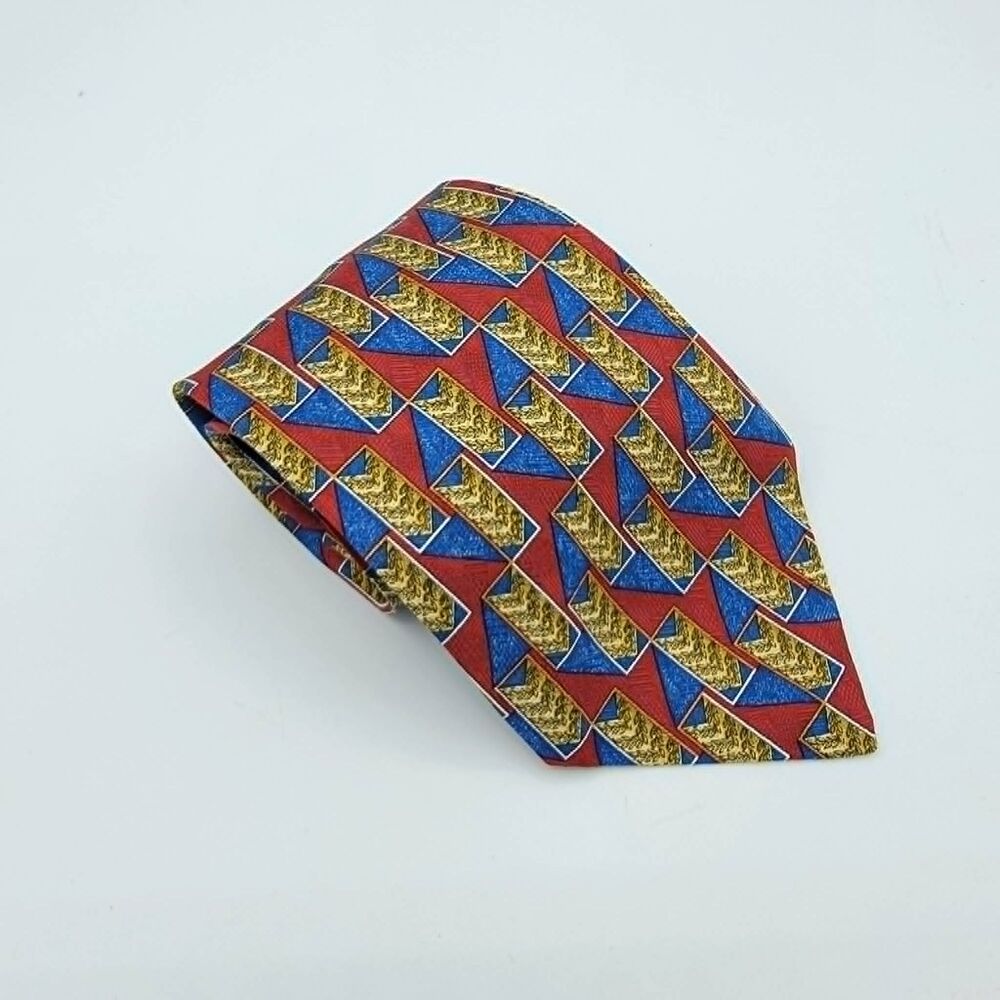Woodward Men's Necktie Blue, Red Classic Length Tie Silk Size 57 x 3.75